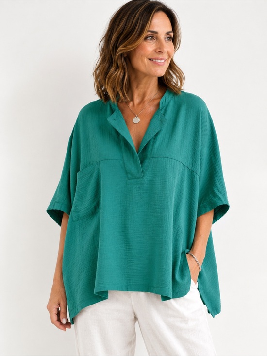 Source Unknown Tops - Perry Fashion Oversized‎ Teal Tunic Top Dolman Sleeve Blouse Lagenlook L/XL